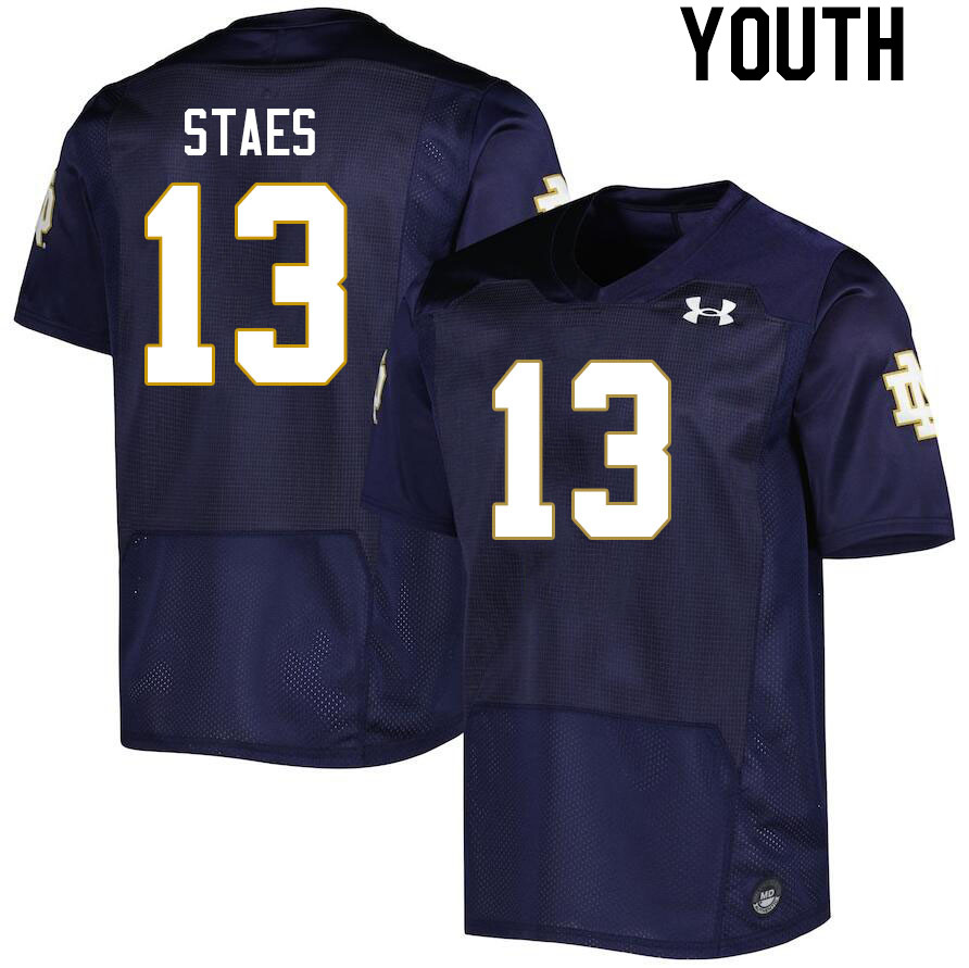 Youth #13 Holden Staes Notre Dame Fighting Irish College Football Jerseys Stitched Sale-Navy - Click Image to Close